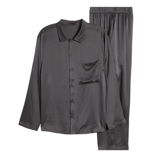 Ensemble de pyjama en soie pour homme, style moderne, manches longues, couleur unie, haut de gamme, vêtements de nuit doux en soie pour homme - Product Image 6