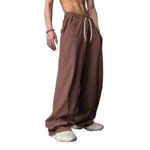 Men's Brown <b>Harem</b> Pants Mid Elastic Waist Drawstring Casual Joggers Side Pockets Breathable Canvas 100% Polyester Summer Wear - Product Image 4