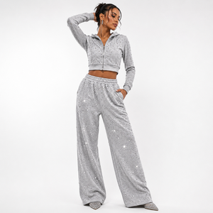 Proveedor de Pantalones de Alta Calidad con Pedrería, Pantalones Anchos de Cintura Elástica a la Moda, Coloridos, Brillantes, con Adornos de Alta Costura - Product Image 1