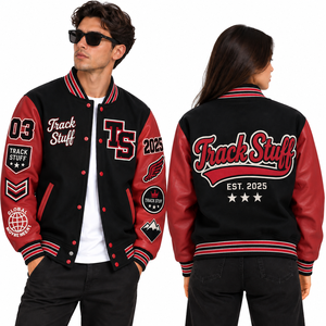 <b>Track</b> Stuff Custom <b>Mens</b> Varsity Letterman <b>Jacket</b> Wool Cotton Stand Collar Custom Embroidered Logo Front Streetwear Winter - Product Image 2