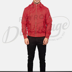 Custom <b>Men</b> Red Hooded Bomber <b>Jacket</b> Windproof Casual <b>Flight</b> <b>Jacket</b> with Detachable Hood and Sleeve Zipper Pocket Coat - Product Image 4