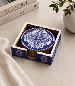 Sous-verres en MDF émaillé imprimé faits à la main REHMAN CRAFT, bleu moderne, diamètre 9 cm, épaisseur 3 mm, épaisseur personnalisable, tapis de table antidérapants - Product Image 5