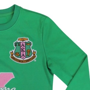 Sudadera Verde 100% Algodón con Logotipo Bordado en Chenilla, Ropa Cómoda para la Vida Universitaria Griega, Estilo Casual y Elegante - Product Image 4