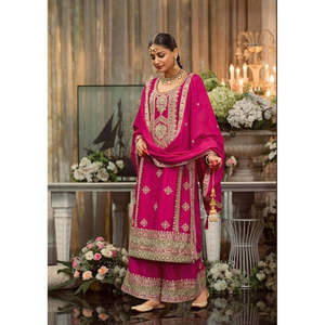 ชุดสูทสำหรับปาร์ตี้สีชมพูเข้มของผู้หญิง ST นักออกแบบชุดที่มีพื้นล่างของ dupatta ขนาด M - Product Image 2