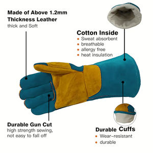 Guantes de soldadura de cuero protectores hasta la muñeca, guantes de seguridad TIG/MIG con pantalla táctil para uso en exteriores, guantes de soldadura en venta - Product Image 2