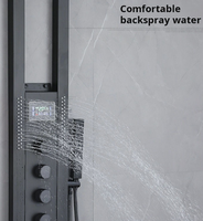 Système de douche mural LED noir de luxe moderne en acier inoxydable avec robinets thermostatiques, jets de pluie et massage, finition brossée pour hôtel