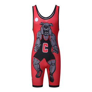 ชุดซิงเกิลเล็ตมวยปล้ำสีแดงสำหรับผู้ชาย แบบเข้ารูป พิมพ์ลายแบบ Sublimation ผ้าสแปนเด็กซ์ โพลีเอสเตอร์ แห้งเร็ว ชุดศิลปะการต่อสู้ ไซส์ผู้ใหญ่ - Product Image 1