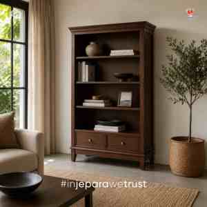Librero de Madera de Caoba Sólida al por Mayor, Librero de Madera con 2 Cajones, Muebles para el Hogar, Oficina y Sala de Estar - Product Image 1
