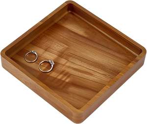 Plateau carré en bois Hanobe : Petit plateau carré en bois brûlé, plateau de service style ferme pour table basse, porte-bougie rustique - Product Image 1