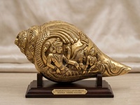 Coquille Vishnu Shankh en laiton plaqué or, style Art Déco, motif floral artisanal, durable, artistique, conque décorative spirituelle pour Puja hindou