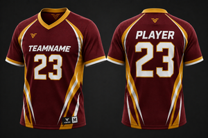 เสื้อฟุตบอลสั่งทำ สีแดงเลือดหมู ทอง ขาว เบอร์ 23 ชุดทีม ระบายอากาศ แห้งเร็ว ชุดกีฬา ขายส่งจากโรงงาน รับผลิตตามแบบ - Product Image 1