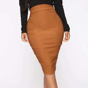 Falda Midi de Punto para Oficina, Talla Grande para Mujer, Diseño Envolvente hasta la Rodilla, Transpirable, con Volantes, para Otoño - Product Image 1