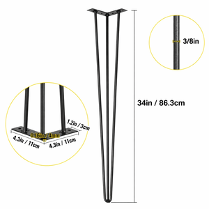 34" Hairpin Table <b>Legs</b> 3 Robs Set 4 880lbs Load Capacity Black Heavy Duty Stainless Steel Modern DIY Dining Desk EDPTBL018 - Product Image 3