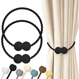 2pcs Black Magnetic Curtain Tiebacks Buckles Holdbacks <b>Hooks</b> Clip for Home Outdoor Bedroom Office <b>Pole</b> Tracks Accessories - Product Image 1