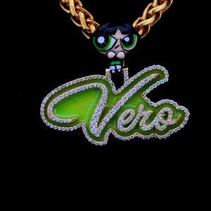 Pendentif Hip Hop personnalisé en argent sterling 925 diamant Moissanite 14k VVS émail vert glacé plaqué or pour les fêtes - Product Image 1