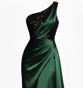 Vestido de Fiesta Maxi Elegante para Mujer, de un Solo Hombro, con Lentejuelas, Escote Corazón, Base de Satén de Seda, Drapeado, con Superposición Esmeralda, Estilo Tubo, Sin Espalda, Personalizable - Product Image 4