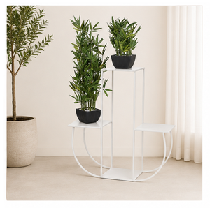 Support à plantes moderne à 3 niveaux en métal blanc, support géométrique minimaliste pour pots de fleurs, pour salon intérieur et balcon extérieur - Product Image 4
