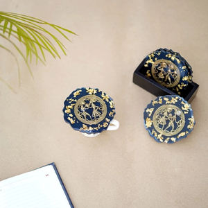 Round brass coaster with intricate laser cut wave pattern, stylish luxury tabletop protection <b>pad</b>, available at wholesale prices - Product Image 4