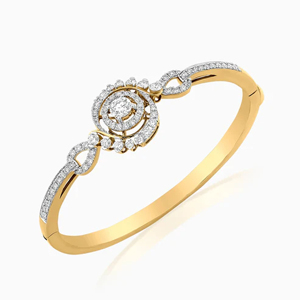 Pulsera Clásica con Dijes Finos, Pulsera de Oro Amarillo con Diamantes en Forma de Flor, Corte Brillante Redondo, Joyería Fina para Mujer - Product Image 1