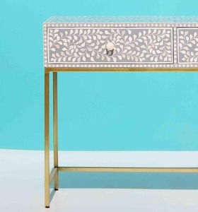 Table de chevet Art Déco en os incrusté, motif floral, pour hôtels, restaurants, chambres et décoration intérieure de luxe - Product Image 3