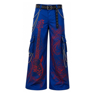 Pantalon cargo gothique taille haute brodé motif croix coupe ample style automne pour homme pantalon noir à jambe large - Product Image 5
