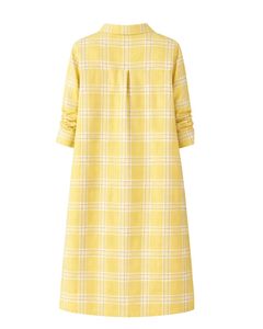 Vestido Camisero Largo a Cuadros Amarillo Personalizado para Mujer, Vestido Midi Casual a Cuadros con Botones, Fabricante Mayorista Personalizado - Product Image 2
