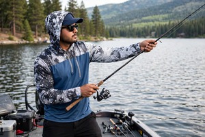 Men's Heat-Transfer Printed <b>Long</b> <b>Sleeve</b> Pullover Hoodie Quick Dry Breathable UPF 50 Fishing Wear 100% Polyester <b>Blue</b> Gray - Product Image 5