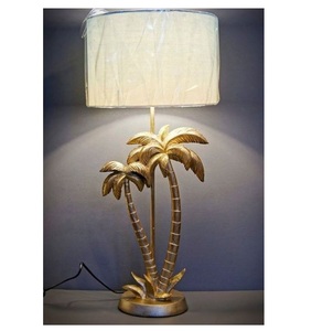 Modern Luxury Gold Palm Tree <b>Table</b> Lamp Cream Fabric Shade <b>Antique</b> Finish Resin Art Deco <b>Bedside</b> Living Room Home Decor Light - Product Image 3