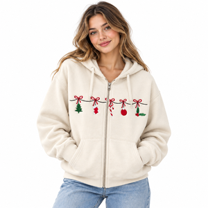 Sudadera con capucha para mujer, con cremallera, forro polar, logo bordado frontal, diseño navideño, oversize, informal, para invierno - Product Image 1
