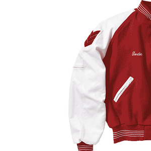 Veste universitaire rouge et blanche pour homme, lettre A brodée, style preppy, coupe classique, col rabattu, doublure en polaire - Product Image 4