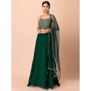 Georgette Lehenga Choli vert foncé avec Dupatta Vêtements européens attrayants pour les événements - Product Image 5