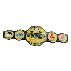 Ceinture de championnat PhD, Doctorat en Philosophie, Histoire, Design personnalisé, Jaune et Noir avec Panda et Logos universitaires - Product Image 2