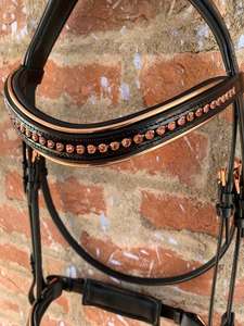 สายรัดหน้าผากม้าหนังสีโรสโกลด์ พร้อมแถบตกแต่งสีโรสโกลด์ประดับคริสตัลขนาด 6 มม. สายรัดหน้าผากหนังทำมือรูปตัวยูสำหรับสายรัดหน้าผากม้า - Product Image 5