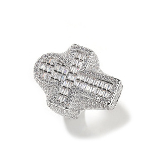 Anillo Cruzado Totalmente Cubierto de Moissanita, Plata de Ley con Baño de Rodio, Anillo Brillante Unisex, Regalo Estilo Hip Hop, Boda, Punk, Rapper - Product Image 2