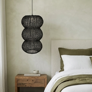 Handcrafted <b>Black</b> 3 Tier Rattan Pendant Light Boho Woven Bamboo Hanging <b>Lantern</b> Chandelier Ceiling Lamp For Resort Home Lighting - Product Image 5