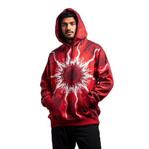 Sudadera con Capucha para Hombre, Color Rojo Carmesí, Sublimada, con Gráfico de Explosión de Energía, Estilo Urbano, Talla Grande - Product Image 2
