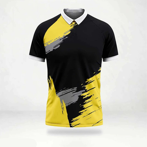 เสื้อฟุตบอลชาย EDGECO สีดำเหลือง แขนสั้น คอปกพับได้ พิมพ์ลายแบบ Sublimation ระบายอากาศได้ดี ซับเหงื่อ ผลิตจากผ้าฝ้าย 100% - Product Image 1