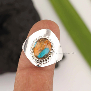 New Arrival Natural Spiny Oyster Copper <b>Turquoise</b> <b>Ring</b> 925 Sterling Silver Bohemian Jewelry Handmade Gemstone Engagement Wedding - Product Image 4