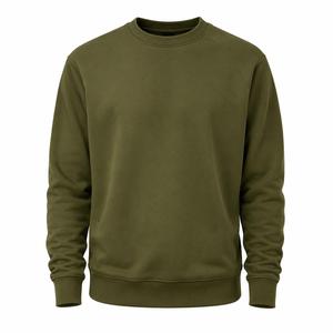 Sweat-shirt en maille à col rond pour homme, coupe classique, couleur unie vert olive, 400 GSM, vêtements d'hiver décontractés pour homme - Product Image 1