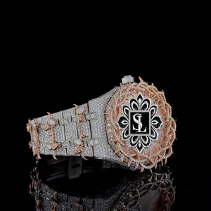 Luxury <b>Men's</b> <b>Watch</b> Two-Tone Iced Out | Rose <b>Gold</b> Dial Moissanite & VVS Diamond ETA Quartz Movement Metal Strap Hip Hop <b>Watch</b> - Product Image 1