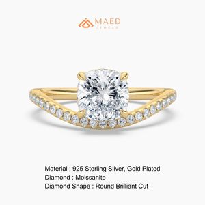 แหวนหมั้นเพชรโมอิสซาไนต์ทรงบริลเลียนต์ทองคำขาว 14K พร้อมวงแหวนแต่งงานแบบโค้งประดับเพชรหรูหราสำหรับเจ้าสาว งานฝังแบบ Prong Setting จากกูร์การัต - Product Image 6