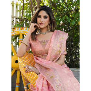 Sari Patola en organza rose avec détails tissés Zari, vêtements indiens et pakistanais, 600g Elite Weaves - Product Image 5