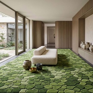 Tapis de luxe en laine tuftée à la main, motif galets de mousse vertes contemporains, tapis moelleux et doux pour la décoration moderne des sols domestiques - Product Image 3