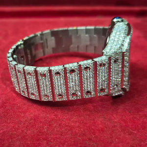 Montre de luxe pour homme en acier inoxydable et cuir avec moissanite brillante, entièrement automatique, mécanique, étanche, de haute qualité, antique - Product Image 1