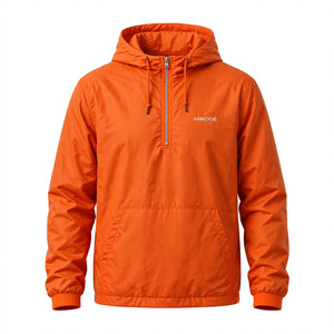 Veste coupe-vent à capuche pour homme, couleur personnalisée, fermeture éclair quart de tour, décontractée, printemps, avec poche avant, en polyester léger - Product Image 1