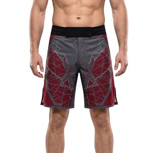 Shorts MMA à panneaux bordeaux foncé, taille élastique, prêts pour la compétition, pour hommes, vêtements d'entraînement sportif - Product Image 1