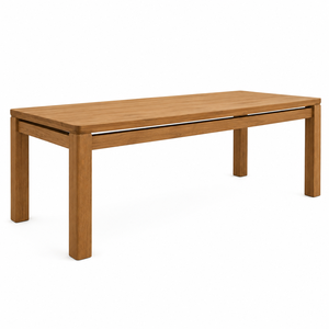 Table à manger rectangulaire contemporaine en teck massif, écologique, avec plateau fendu et pieds carrés, 10 places - Product Image 2