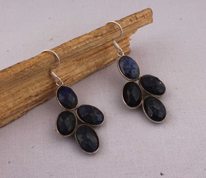 Natural Lapis Lazuli <b>Solid</b> 925 Sterling <b>Silver</b> Handmade Vintage Luxury Drop <b>Earrings</b> for Wedding Anniversary Gift Party - Product Image 4