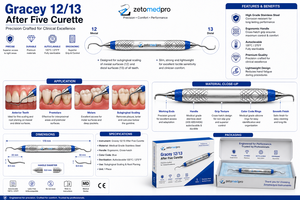 Cureta Gracey Premium 12/13 de Acero Inoxidable para Periodoncia, Instrumento para Raspado de Encías y Pulverización de Raíces, OEM Zetomed Pro - Product Image 2