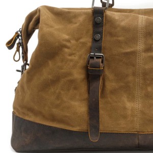 Sac de voyage en toile de luxe avec poignées en cuir véritable, doublure en polyester, fermeture éclair, sac de week-end durable, couleur marron - Product Image 3
